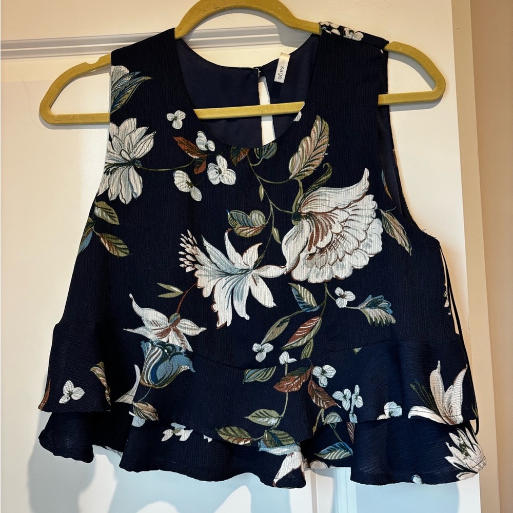Sage Navy Floral Sleeveless Blouse
